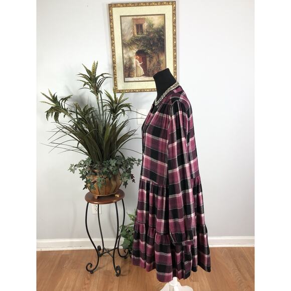 Time & True Women Flounce Tiers Dress XXL Boho Vacation Henley Neck Long Sleeve - Picture 6 of 13